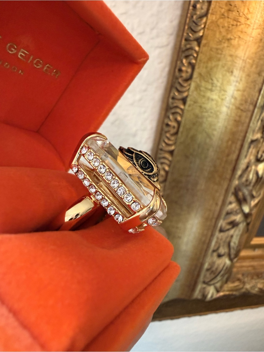 Kurt Geiger Gold and Clear Crystal Statement Ring - Picture 6 of 7